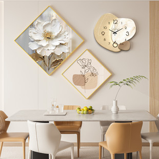 Cream Style Restaurant Decorative Painting Abstract Fresh Fashion Clock Combination Mural Modern Simple Triple Hanging Painting