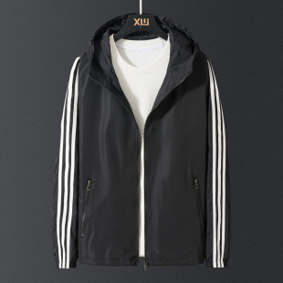 Men's Casual Sports Coat 2024 Spring and Autumn Thin Three Bars Loose plus size Hooded Jacket Cardigan Jacket