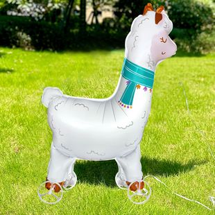 Cross-border new wheeled walking traction animal cartoon toy aluminum film balloon ground push party decoration children's cute