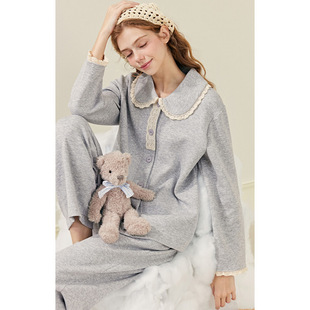 [Warm core air cotton interlayer] pajamas women's autumn and winter cotton long sleeve suit spring and autumn three-layer plus size home clothes