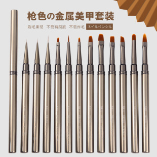 Cross-border nail tools painting brush full set suit metal rod nail painting pen large square round phototherapy pen Japanese style
