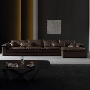 Italian Minimalist first layer cowhide leather sofa Villa large apartment flat layer corner Imperial Concubine super wide sitting deep sofa