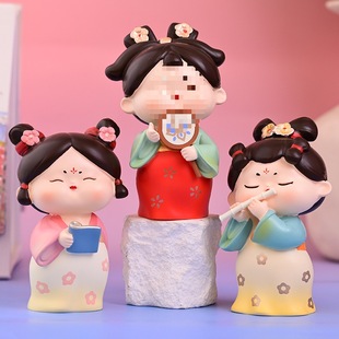 Xi'an Wenchuang Souvenir Tang Ladies Qin Chess Calligraphy Nightlight Ornaments Antique Girl Decorations Desktop Gift