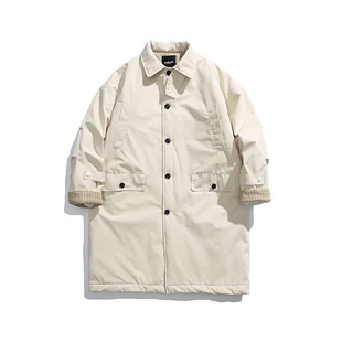 2024 Winter New Japanese Style Retro Solid Color Simple Lapel Long Cotton Coat Coat for Men and Women