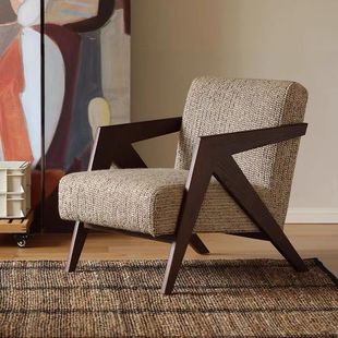 Richard Single Sofa Chair French Middle Ancient Living Room Balcony Casual Chair Solid Wood Designer Lazy Sofa Chair