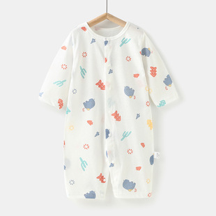 New Baby Jumpsuit Spring and Summer Thin Air-conditioning Clothes Baby Pajamas Long-sleeved Hats Climbing Clothes Newborn Clothes