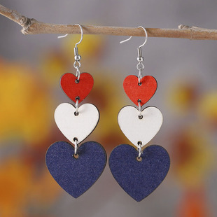 Cross-border New US Independence Day Handmade Heart-shaped Love Series Double-sided Wooden Earrings Earrings Valentine's Day Jewelry