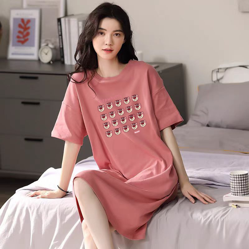 여성을위한 여름 잠옷 반팔 얇은 귀여운 봄, 여름 느슨한 만화 프린트 잠옷 홈웨어 대형 2025 새로운 스타일