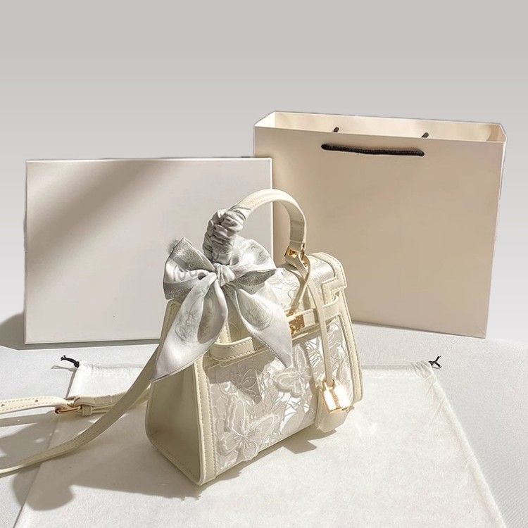 2025 New Chinese Style Butterfly Sweet Kelly Bag with Lace Chic Handbag, High-End Shoulder/Crossbody Bag
