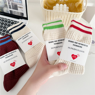 Cityboy Thick Line Socks Men's Shawn Yue Two-Bar Double-Needle High Street Skateboarding Mid-Calf Socks Amazon Cotton Socks