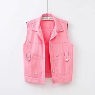 Colorful Denim Vest Women's Short Spring and Autumn 2024 New Lapel Sleeveless Jacket Slim-fit Vest