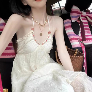Pure Desire Style Hanging Neck Chiffon dress Women's Summer New 2024 French Backless Skirt Elegant Short Skirt