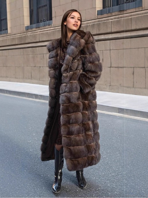 Russian Sable Fur Outwear Long Women's Hooded Warm Outwear 2025 Winter New Fashion Imitation Mink Fur