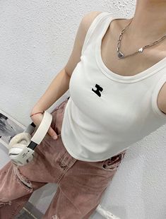 American-style Spice Girl Letter Embroidered I-shaped Vest Women's Autumn Wearing Western-style Slim-fit Slimming Irregular Scrub Top
