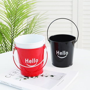 French Fries Snack Stainless Steel Small Barrel Trendy Dry Ice Bar Commercial Hello Mini Retro Iron Barrel French Fries Small Hb