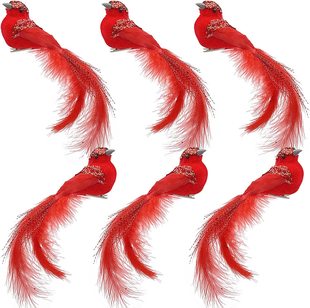 Amazon Hot Selling Christmas Feather Red Bird White Bird Pair Bird Simulation Bird Garden Gardening Christmas Decoration Bird