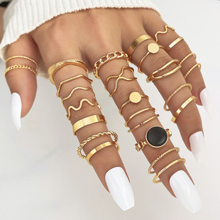Europe and the United States cross-border new simple color gem ring literary retro butterfly snake ring 30-piece combination