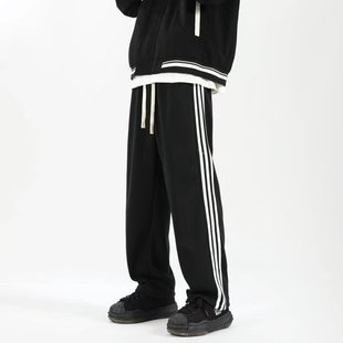 Pants Men's Autumn and Winter Teenagers Three Bar Pants Junior High School Senior high school Students fleece-lined Straight Leg Sports Casual Pants