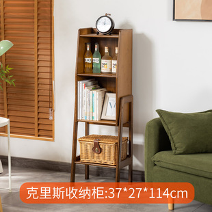 Rattan Small Bookshelf Floor Small Bookcase Living Room TV Side Cabinet Bedside Storage Cabinet Wall Narrow Gap Cabinet Storage Rack