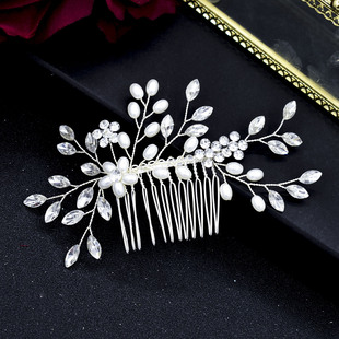 European and American Cross-border Bridal Headwear Simple Temperament Diamond Handmade White Hair Comb Banquet Hair Accessories Wholesale