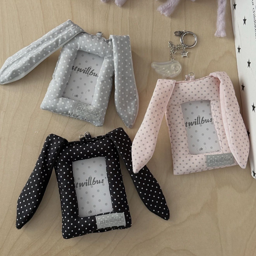 Korean-Style Polka Dot Devil Bunny Ear Card Holder Pendant, Polaroid Photo Id Holder Pendant, Campus Card Anti-Loss Meal Card Holder