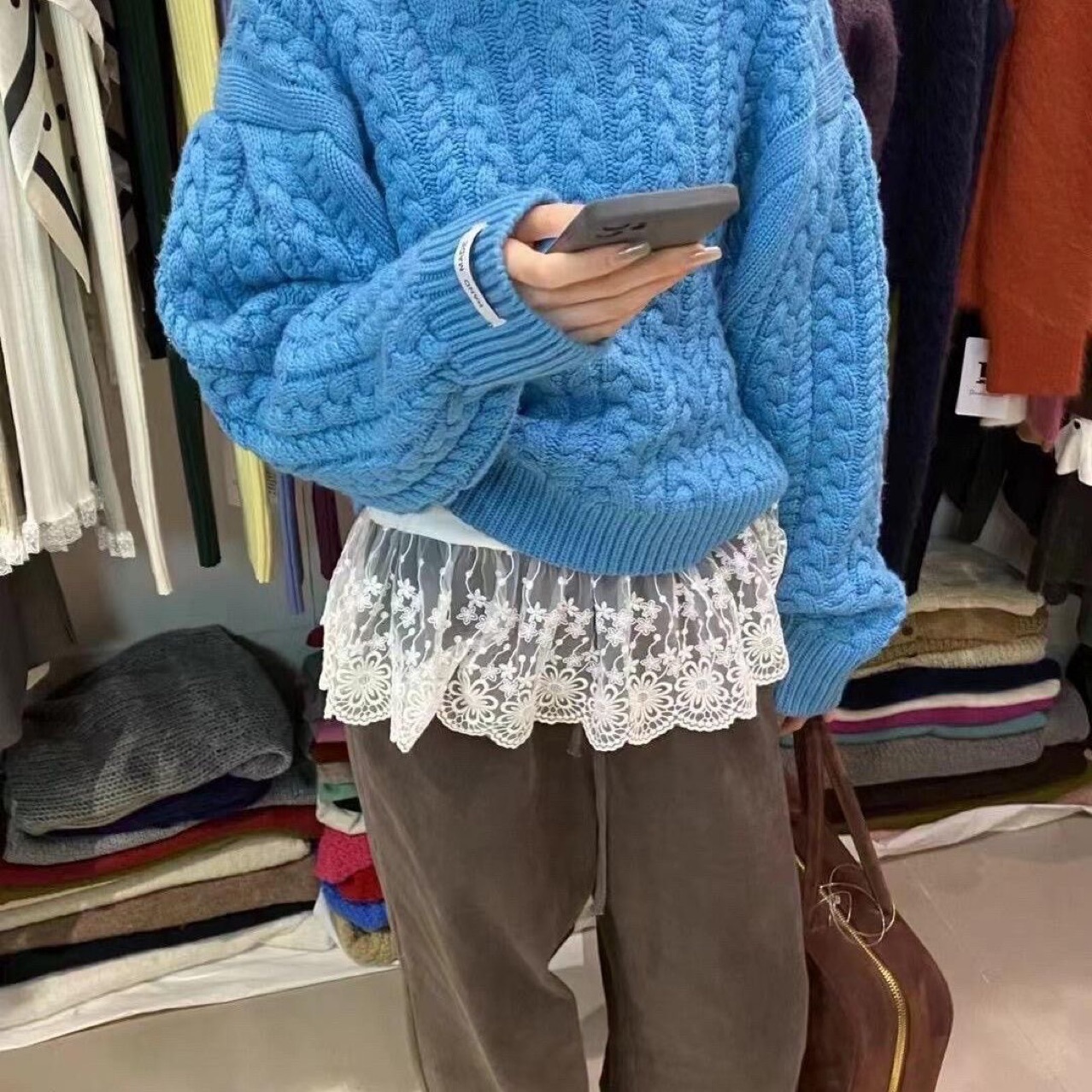 가을과 겨울 레이스 작은 방귀 커튼 접이식 아티팩트 게으른 바람 착용 블로거 헴 장식 레이스 작은 치마