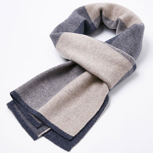 100% pure wool scarf men's plaid autumn and winter Korean style high-end warm thickened casual all-match knitted scarf