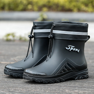Fashion rain boots men's short water shoes non-slip wear-resistant rain boots work kitchen water boots outdoor waterproof rubber shoes men's