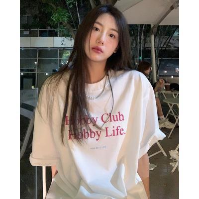 반팔 티셔츠 여성용 아메리칸 스타일 레트로 여름 새로운 편지 인쇄 루즈한 캐주얼 한국식 트렌디 틈새 탑 인