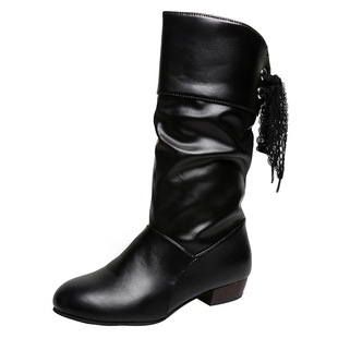 2023 autumn and winter extra large size student knight boots cross-border supply low heel round head back lace warm boots women