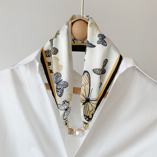 Magnetic buckle silk scarf women's pearl necklace lazy decoration summer 2023scarf neck protection decoration new scarf wholesale