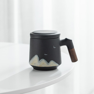 Tea separation bubble Cup ceramic filter Cup wooden handle with lid mug men's office Cup