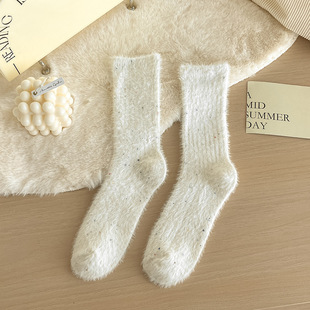 Point Yarn Mink Velvet Socks Women's Mid-tube Socks Winter fleece-lined Thickened Warm Moon Hair Socks Stockings Sleep Socks