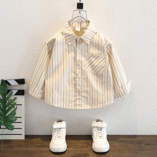 Boys' Striped Shirt 2024 Spring and Autumn New Children's Western Style Long Sleeve Shirt Duffy Handsome Baby Fashionable Autumn Fashion