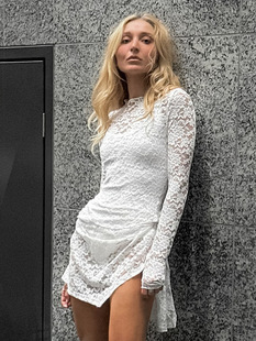 European and American Elegant Lace Long-sleeved Top Short Skirt Two-piece Set Women's Summer New Cross-border High-end Dress Suit Women's Clothing
