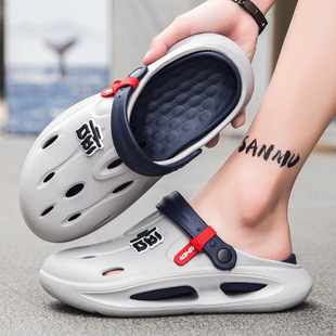 New Summer Cave Shoes Men's Outer Wear Non-slip Thick Bottom Double Color Baotou Slippers Men's Wear-resistant Outdoor Beach Sandals