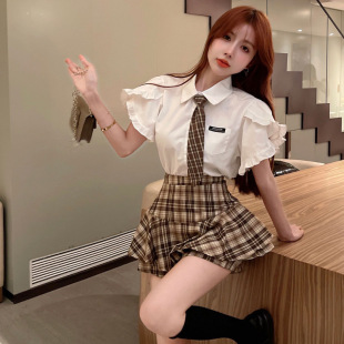 College Style JK Uniform suit Women's Summer New Design Sense Niche Short Shirt Pleated Half-length Skirt