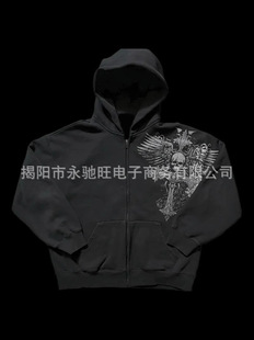 Fashion Hip Hop Sport Zipper Top American Style Retro Distinctive Street Dark Style Printed Sweatshirt Jacket for Men and Women