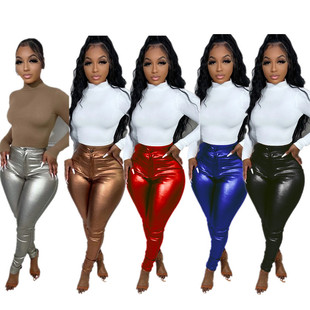 D8045 European and American cross-border autumn and winter women's new leather pants fashion casual tight sexy solid color nightclub leggings