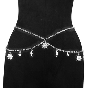 Europe and the United States cross-border hot jewelry sexy fashion simple small stars moon metal waist chain women's trendy chain decoration