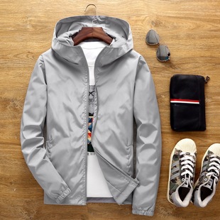 Men's New Jacket Outdoor Casual Clothes Spring and Autumn Windproof Jacket Hooded Solid Color Printed Advertising Clothes