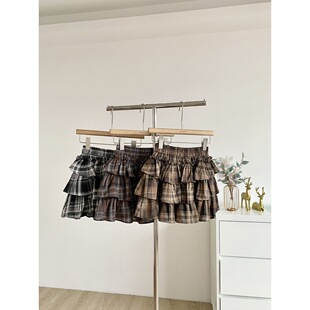 【Summer New Arrival】Summer Heart-Warming Formula Starts # Plaid Puff Cake Short Skirt