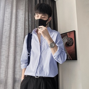 Black and White Plaid Shirt Japanese Style Fashion Long-sleeved Shirt Ins Duffy Shuai Hong Kong Style Couple's Top Handsome All-match Jacket