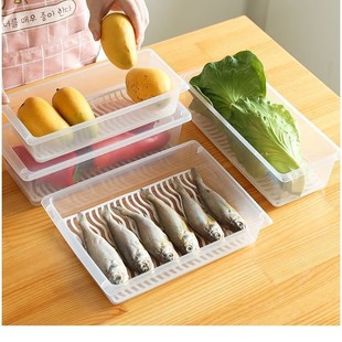 Extra Large Refrigerator Storage Box Frozen Fish Refrigerated Crisper Refrigerator Storage Box Kitchen Drain Dumpling Box with Lid
