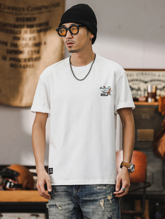 White 260g Heavy T-shirt Men's Short Sleeve Loose Top Men's 2024 New Fashion Brand Summer T-shirt Men's Light Coffee