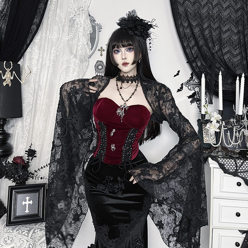 CF25274 Gorgeous Gothic Three-Dimensional Lace Flower Cape - New Halloween Black Versatile and Unique Vest