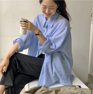 chic Lazy and Gentle Girl Korean Niche Early Autumn Bubble Cotton Texture Plaid Mid-length Sun Protection Clothing