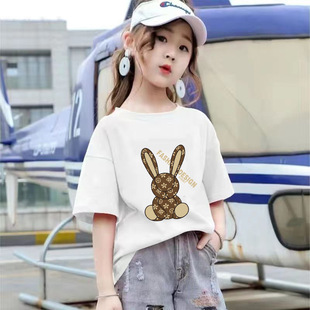 2130#100% Cotton Boys and Girls Short-sleeved T-shirt Children's Doll Loose Base Shirt Clothes New Summer Top