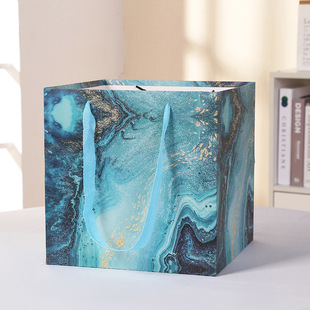 Spot Color Marble Square Bottom Bag Square Gradient Cake Baking Toy Gift Paper Bag