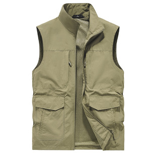 2004 Explosions Men's Spring and Autumn Thin Vertical Collar Vest Outdoor Leisure Sports Vest Loose plus size Multi-Bag Jacket